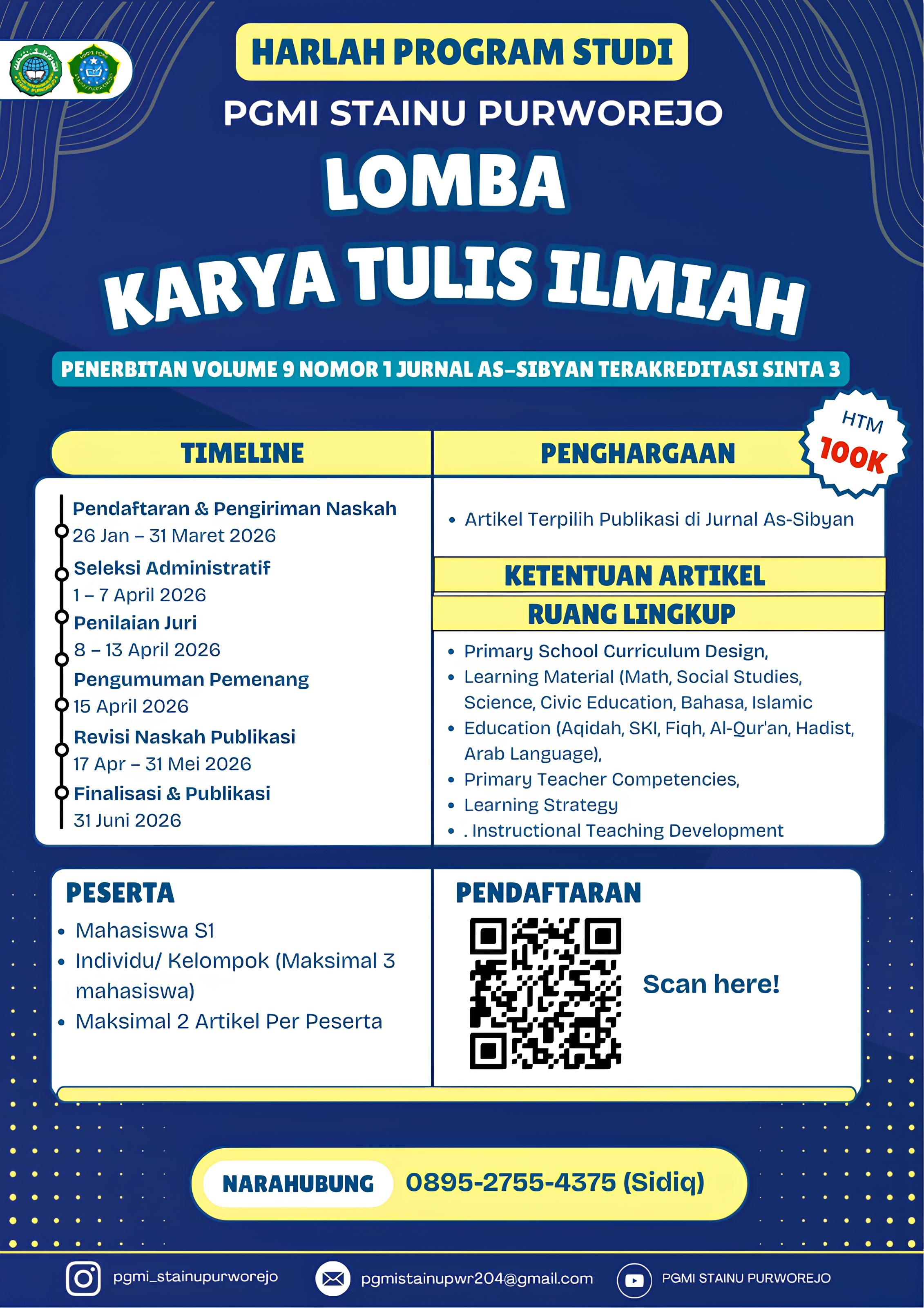 Pengumuman Hasil Lomba Karya Tulis Ilmiah (LKTI) Harlah Prodi PGMI STAINU Purworejo